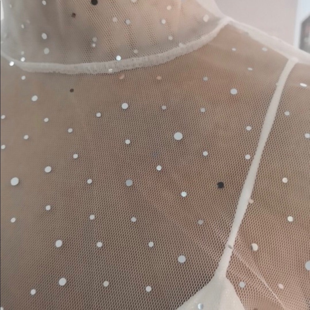 Sheer Sparkly Long Sleeve Mesh Transparent Top - Picture 4 of 8